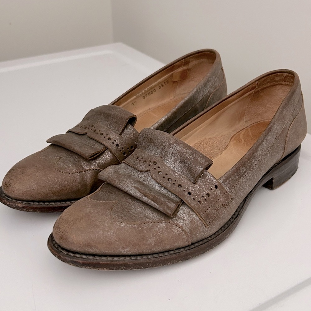 The Office of Angela Scott Frosted Brogue Loafers Brown Silver Size 7 US 37 EU